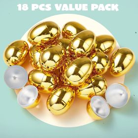 18pcs; 2.3" Golden Easter Eggs; Metallic Empty Easter Eggs Fillable; Plastic Eggs Bulks For Easter Hunt; Filling Treats; Party Favor; Easter Basket St