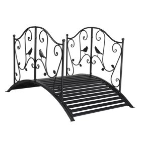 119*67*71cm Courtyard With Bird Pattern Arched Handrail Courtyard Iron Bridge Black