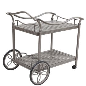 Cast Aluminum Outdoor Patio Serving Tea Cart with Wheels