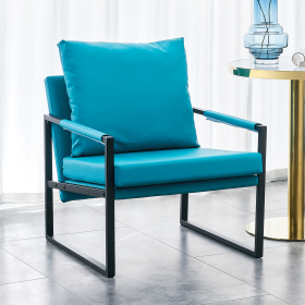 PU Leather Accent Arm Chair Mid Century Modern Upholstered Armchair with Metal Frame Extra-Thick Padded Backrest and Seat Cushion Sofa Chairs( Cyan PU