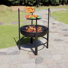 Fire Pit with 2 Grill, Round Metal Wood Burning Firepit with Surrounding Removable Cooking Grill, Unique Design for Camping, Outdoor Heating, Bonfire