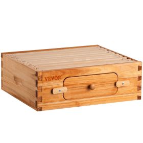 VEVOR Bee Hive, 10-Frame Complete Beehive Kit, 100% Beeswax Natural Wood, Includes 1 Medium Box with 10 Wooden Frames and Waxed Foundations