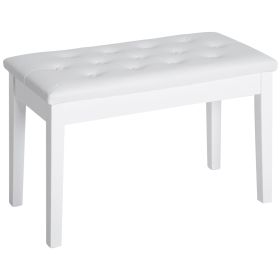 Piano Bench, Duet Piano Chair with Faux Leather Padded Cushion and Wooden Frame, Button Tufted Keyboard Bench, White