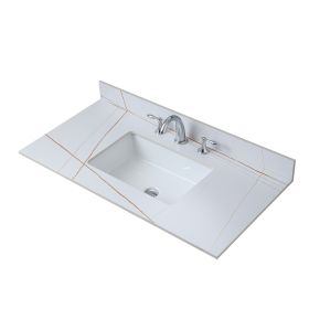 Montary 43inch bathroom vanity top stone carrara gold new style tops with rectangle undermount ceramic sink and three faucet hole