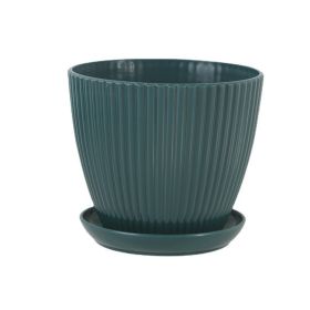 Plastic Resin Thickened Vertical Stripes Green Plant Pot Colorful Round Flower Pot (Option: Jungle Green-S 130 Caliber 13 Height 11cm)