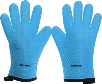 KITCHEN PERFECTION Silicone Smoker Oven Gloves -Extreme Heat Resistant BBQ Gloves-Handle Hot Food Right on Your Grill Fryer & Pit |Waterproof Grilling (Color: Robin Blue)