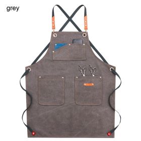 Durable Work Apron with Tool Pockets Heavy Duty Unisex Canvas Adjustable Cross-Back Straps Apron For Carpenter Painting Home BBQ (Color: Basic Grey, Ships From: China)