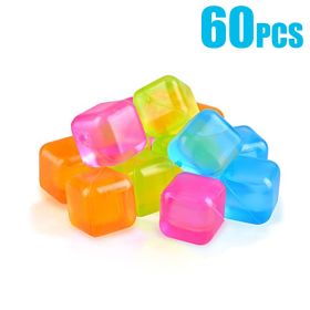 60/90pcs Square/Fruit Shaped Reusable Ice Cubes Plastic Multicolour Ice Cube Picnic Keep Drink Cool Physical Cool Party Bar Tool (Color: 60PCS Square Shaped, Ships From: China)