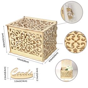 Wooden Wedding Card Boxes Case With Lock DIY Couple Deer Bird Flower Pattern Grid Card Wooden Box Birthday Wedding Supplies (Color: Type E, size: Others)