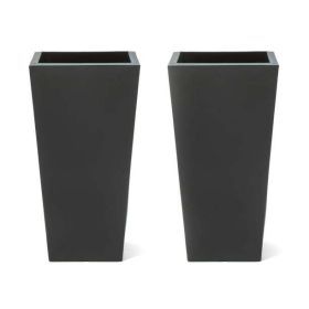 Tall Outdoor Square Recycled Plastic Pot With Saucer, Black, 20",Set of 2 (Actual Color: Black)