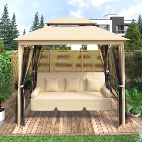 [VIDEO provided] U_STYLE 8.9 Ft. W x 5.9 Ft. D Outdoor Gazebo with Convertible Swing Bench (Color: as pic)