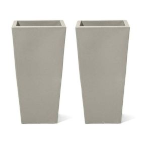 Tall Outdoor Square Recycled Plastic Pot With Saucer, Black, 20",Set of 2 (Actual Color: Concrete)