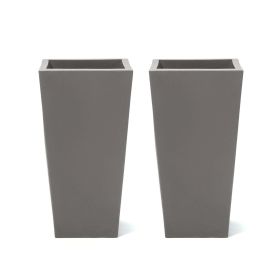 Tall Outdoor Square Recycled Plastic Pot With Saucer, Black, 20",Set of 2 (Actual Color: Dark Cedar)